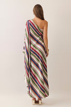 Load image into Gallery viewer, NEWEST ARRIVAL *PREORDER 10/10* Multi Striped One Shoulder Caftan Maxi Dress
