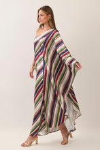 Load image into Gallery viewer, NEWEST ARRIVAL *PREORDER 10/10* Multi Striped One Shoulder Caftan Maxi Dress
