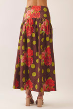 Load image into Gallery viewer, NEWEST ARRIVAL *PREORDER 10/10* Brown/Chartreuse Olive Green Polka Dot Floral Maxi Skirt Set
