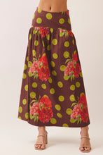 Load image into Gallery viewer, NEWEST ARRIVAL *PREORDER 10/10* Brown/Chartreuse Olive Green Polka Dot Floral Maxi Skirt Set
