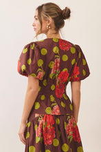 Load image into Gallery viewer, NEWEST ARRIVAL *PREORDER 10/10* Brown/Chartreuse Olive Green Polka Dot Floral Maxi Skirt Set
