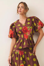 Load image into Gallery viewer, NEWEST ARRIVAL *PREORDER 10/10* Brown/Chartreuse Olive Green Polka Dot Floral Maxi Skirt Set
