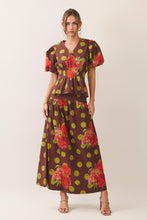 Load image into Gallery viewer, NEWEST ARRIVAL *PREORDER 10/10* Brown/Chartreuse Olive Green Polka Dot Floral Maxi Skirt Set
