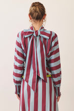Load image into Gallery viewer, NEWEST ARRIVAL Burgundy/Blue Striped Smocked Ruffle Maxi Skirt Set
