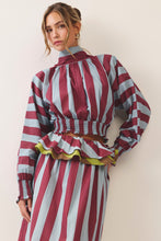 Load image into Gallery viewer, NEWEST ARRIVAL Burgundy/Blue Striped Smocked Ruffle Maxi Skirt Set
