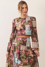 Load image into Gallery viewer, NEWEST ARRIVAL *PREORDER 10/9* Brown Patchwork Crop Maxi Skirt Set
