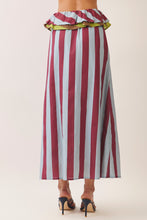 Load image into Gallery viewer, NEWEST ARRIVAL Burgundy/Blue Striped Smocked Ruffle Maxi Skirt Set
