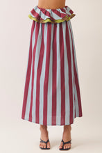 Load image into Gallery viewer, NEWEST ARRIVAL Burgundy/Blue Striped Smocked Ruffle Maxi Skirt Set
