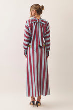 Load image into Gallery viewer, NEWEST ARRIVAL Burgundy/Blue Striped Smocked Ruffle Maxi Skirt Set
