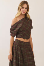 Load image into Gallery viewer, NEWEST ARRIVAL Dark Olive Plaid Ruched Crop Top Maxi Skirt Set
