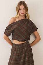 Load image into Gallery viewer, NEWEST ARRIVAL Dark Olive Plaid Ruched Crop Top Maxi Skirt Set
