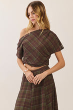 Load image into Gallery viewer, NEWEST ARRIVAL Dark Olive Plaid Ruched Crop Top Maxi Skirt Set
