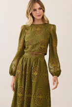 Load image into Gallery viewer, NEWEST ARRIVAL *PREORDER 10/21* Olive Eyelet Midi Skirt Set
