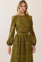 Load image into Gallery viewer, NEWEST ARRIVAL *PREORDER 10/21* Olive Eyelet Midi Skirt Set
