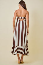 Load image into Gallery viewer, NEWEST ARRIVAL Brown/Ivory Striped Strapless Maxi Dress
