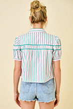 Load image into Gallery viewer, NEWEST ARRIVAL Pink/Green Smocked Button Down Blouse
