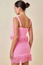 Load image into Gallery viewer, NEWEST ARRIVAL Pink Crochet Fringe Mini Skirt Set
