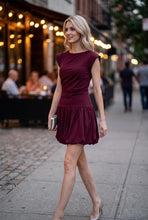 Load image into Gallery viewer, NEWEST ARRIVAL Burgundy Ruched Bubble Hem Drop Waist Dress
