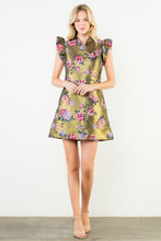 Load image into Gallery viewer, NEWEST ARRIVAL Gold Floral Ruffle Sleeve Dress
