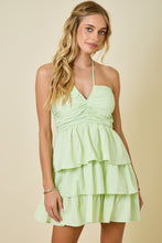 Load image into Gallery viewer, NEWEST ARRIVAL Light Green Ruched Halter Mini Tiered Dress
