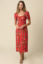Load image into Gallery viewer, NEWEST ARRIVAL Red Floral Scoop Neck Straight Midi Dress

