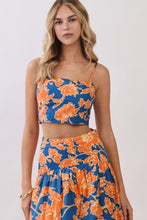 Load image into Gallery viewer, NEWEST ARRIVAL *PREORDER 6/26* Navy/Orange Floral Print Crop Midi Skirt Set
