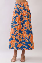 Load image into Gallery viewer, NEWEST ARRIVAL *PREORDER 6/26* Navy/Orange Floral Print Crop Midi Skirt Set
