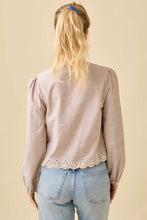 Load image into Gallery viewer, FINAL SALE Taupe Striped Front Tie Blouse
