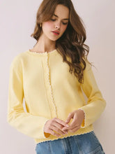 Load image into Gallery viewer, NEWEST ARRIVAL Yellow Scallop Trim Cardigan
