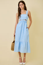 Load image into Gallery viewer, NEWEST ARRIVAL Blue Gingham Cut Out Midi Dress
