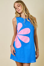 Load image into Gallery viewer, LAST ONE Blue/Pink Side Flower Mini Dress
