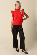 Load image into Gallery viewer, NEWEST ARRIVAL Red Mock Neck Flutter Sleeve Knit Sweater
