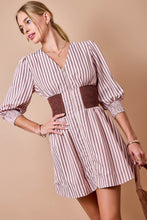 Load image into Gallery viewer, NEWEST ARRIVAL *PREORDER 8/28* Pink/Brown Striped Smocked Zipper Front Dress
