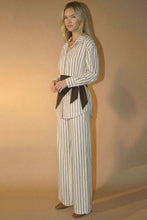 Load image into Gallery viewer, NEWEST ARRIVAL 3 Piece Brown Striped Scarf Pants Set
