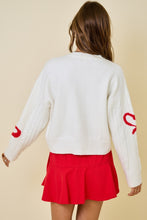Load image into Gallery viewer, White/Red Heart Cable Knit Cardigan
