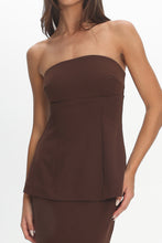 Load image into Gallery viewer, NEWEST ARRIVAL Chocolate Brown Strapless Peplum Maxi Dress
