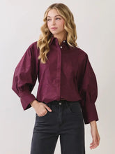 Load image into Gallery viewer, NEWEST ARRIVAL Burgundy Button Down Cuff Sleeve Blouse
