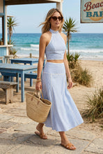 Load image into Gallery viewer, NEWEST ARRIVAL Blue/White Striped Halter Midi Skirt Set

