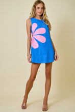 Load image into Gallery viewer, LAST ONE Blue/Pink Side Flower Mini Dress
