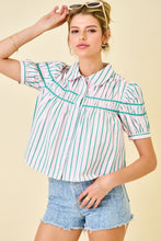 Load image into Gallery viewer, NEWEST ARRIVAL Pink/Green Smocked Button Down Blouse
