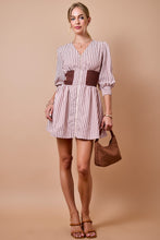 Load image into Gallery viewer, NEWEST ARRIVAL *PREORDER 8/28* Pink/Brown Striped Smocked Zipper Front Dress
