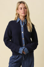 Load image into Gallery viewer, NEWEST ARRIVAL Navy/Denim Contrast Trim Cardigan
