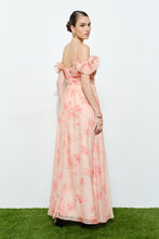 Load image into Gallery viewer, NEWEST ARRIVAL Peach Ruffle Off Shoulder Maxi Dress
