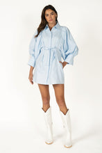 Load image into Gallery viewer, NEWEST ARRIVAL *PREORDER 2/10* Light Blue Extra Puff Sleeve Button Front Dress
