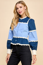 Load image into Gallery viewer, Navy/Blue Scalloped Peplum Blouse
