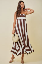 Load image into Gallery viewer, NEWEST ARRIVAL Brown/Ivory Striped Strapless Maxi Dress
