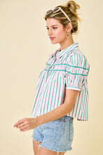 Load image into Gallery viewer, NEWEST ARRIVAL Pink/Green Smocked Button Down Blouse
