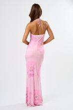 Load image into Gallery viewer, FINAL SALE Pink Mesh Floral Halter Maxi Dress
