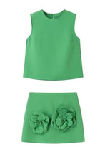 Load image into Gallery viewer, NEWEST ARRIVAL Off White or Green 3D Flower Skirt Set

