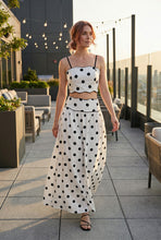 Load image into Gallery viewer, NEWEST ARRIVAL White/Black Polka Dot Crop Maxi Skirt Set
